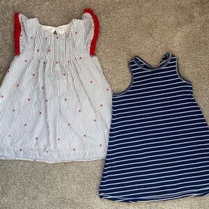 Cat & Jack Lot of 2 Girls 3T Dresses Lined Blue Red Stars 4th of July Patriotic